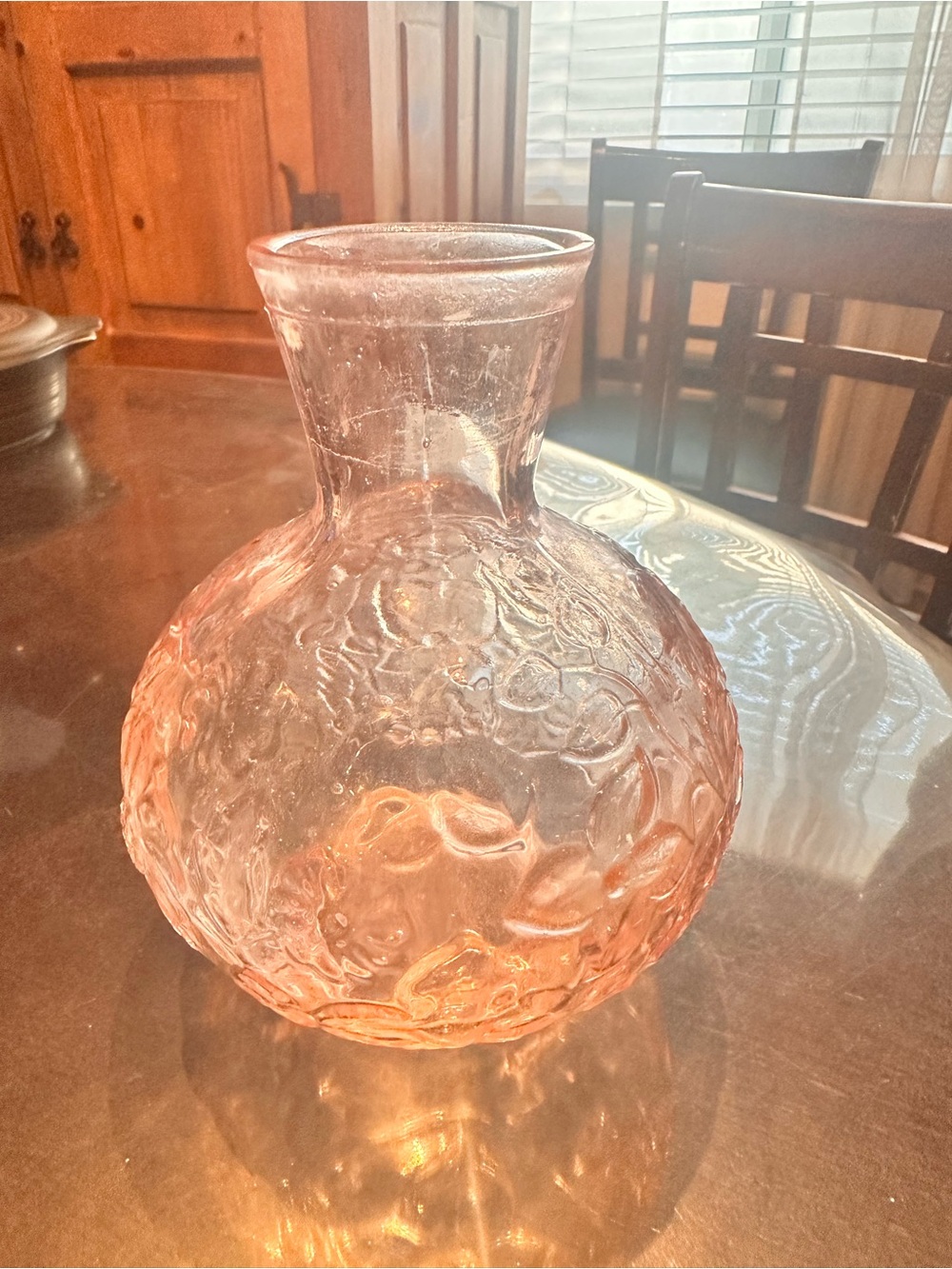 Vintage Embossed Pink Floral Depression Glass Bedside Carafe (NO CUP)